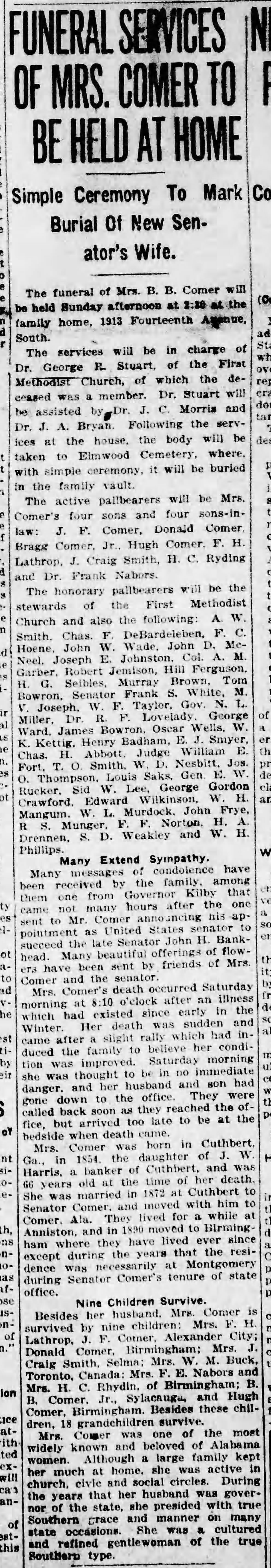 Mrs. B.B. Comer obituary